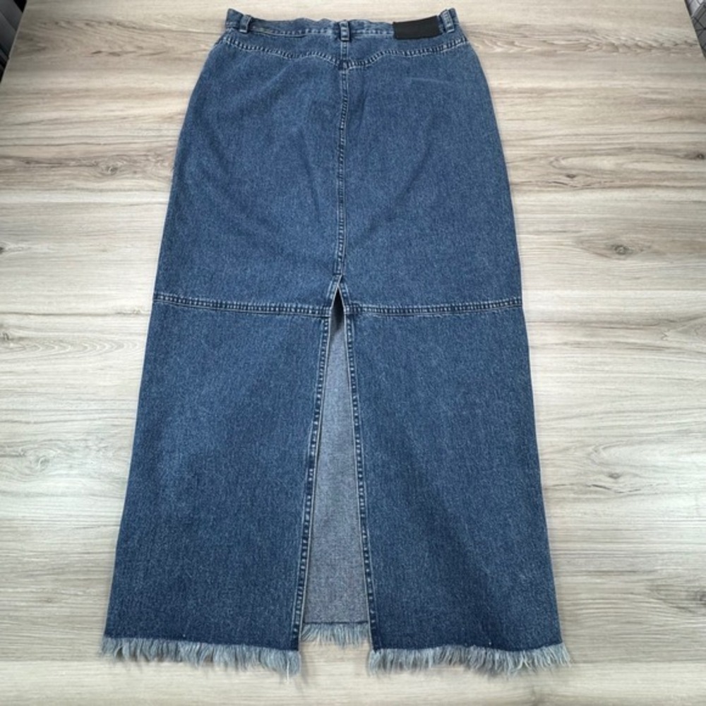 Denim Midi Pencil Skirt - Dark Blue - Picture 2 of 10